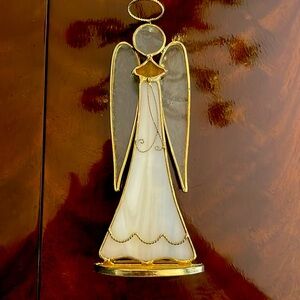 STAINED GLASS ANGEL WITH HALO/ WINGS WHITE/GOLD